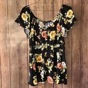 Torrid Size 1 Off the Shoulder black floral top